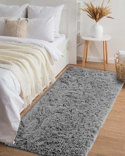 YOBATH Fluffy Soft Shaggy Area Rugs 3x5 Feet, Indoor Modern Fuzzy Plush Carpet Rugs for Living Room Bedroom Kids Room Nursery Home Decor, Anti-Slip Rectangle Bedside Shag Rugs, Grey - LeafyLoom