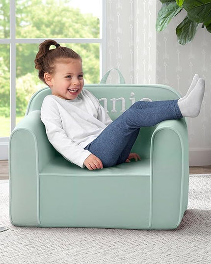 Delta Children Personalized Cozee Chair - Customize with Name – Foam Kids Chair for Ages 18 Months and Up, Sage - LeafyLoom