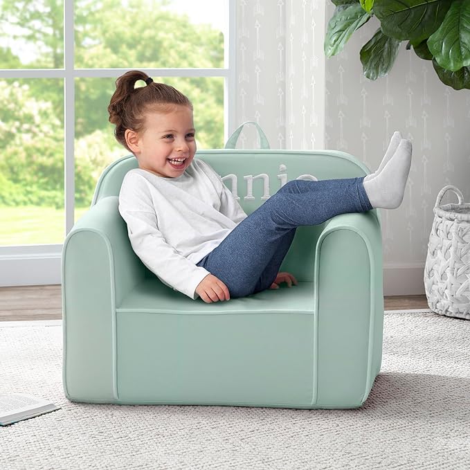 Delta Children Personalized Cozee Chair - Customize with Name – Foam Kids Chair for Ages 18 Months and Up, Sage - LeafyLoom