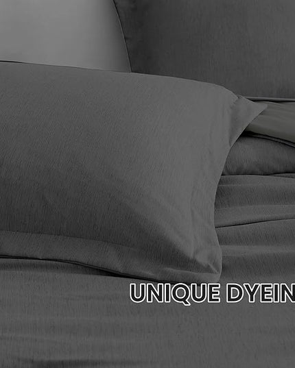 Monbix Queen Size Comforter Set, Dark Grey Bedding Comforter for Queen Size Bed Set Reversible, Queen Comforter Set 7 Pieces, Cationic Dyeing Bed in a Bag with Comforter, Sheets, Pillowcases & Shams - LeafyLoom