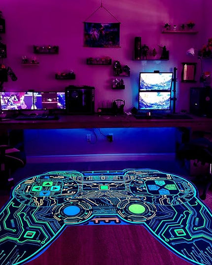 Gaming Rug for Boys Room Decor, Gamer Rugs Glow in The Blacklight Video Game Carpet Teens Playroom Non-Slip Area Rug Game Bedroom Floor Casual Mat (60"x39") - LeafyLoom