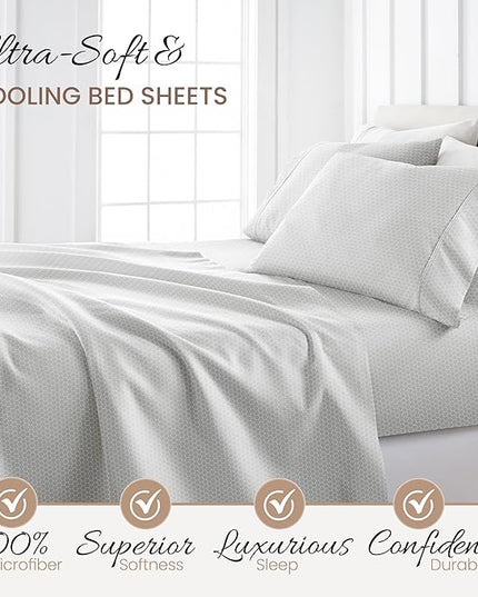 Linen Market 4 Piece King Bedding Sheet Set (Gray Geometric) - Sleep Better Than Ever with These Ultra-Soft & Cooling Bed Sheets for Your King Size Bed - Deep Pocket Fits 16" Mattress - LeafyLoom