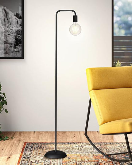 QiMH Industrial Floor Lamp with Light Bulb,Metal Tall Standing Lamp,Tall Modern Black Led Floor Lamp for Home Decor,Bedroom,Reading,Office - LeafyLoom