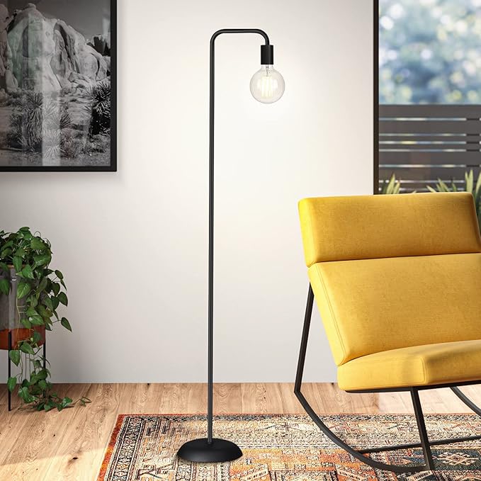 QiMH Industrial Floor Lamp with Light Bulb,Metal Tall Standing Lamp,Tall Modern Black Led Floor Lamp for Home Decor,Bedroom,Reading,Office - LeafyLoom