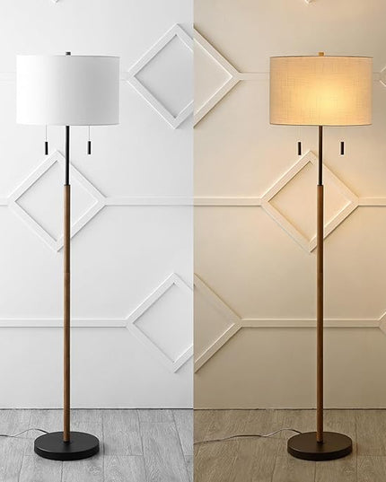 JONATHAN Y JYL1141A Maude 61" Rustic Farmhouse Iron Candlestick Pull Chains LED Floor Lamp Minimalist, Modern, Traditional, Designer, Office, Living Room, Dining Room, Bedroom, Brown Wood Finish/Black - LeafyLoom