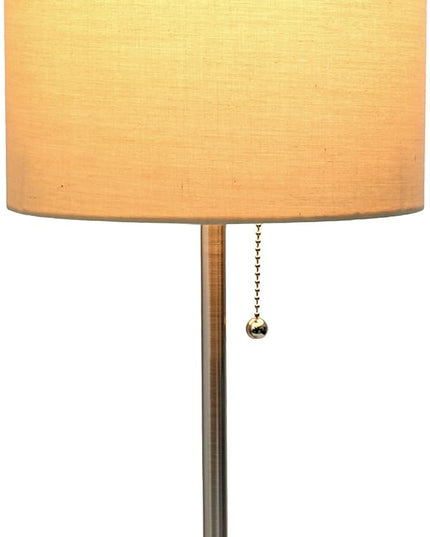 Simple Designs LT1144-TAN Sleek and Slender Brushed Steel Table Lamp with Charging Outlet, for Bedroom, Living Room, Entryway, Office, Dining Room, Study, Tan Shade - LeafyLoom