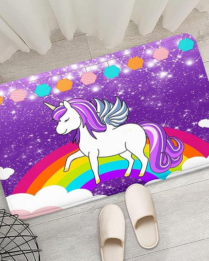 Unicorn Rugs for Girls Bedroom Small Unicorn Area Rugs for Girls Bedroom Rainbow Carpet Kids Unicorn Rugs for Bedroom Girls Living Room Floor Mat, Purple, 2'×3' - LeafyLoom