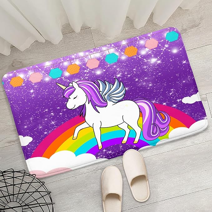 Unicorn Rugs for Girls Bedroom Small Unicorn Area Rugs for Girls Bedroom Rainbow Carpet Kids Unicorn Rugs for Bedroom Girls Living Room Floor Mat, Purple, 2'×3' - LeafyLoom