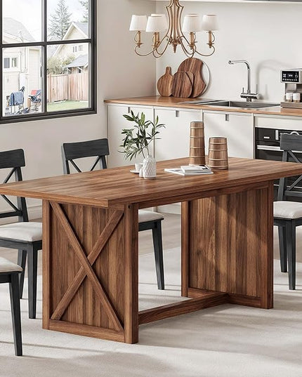 YITAHOME 70.8" Large Farmhouse Dining Table for 6 to 8 People, Rustic Style Wood Dinner Table, Rectangular Dining Table for Kitchen, Dining Room & Living Room, Brown - LeafyLoom