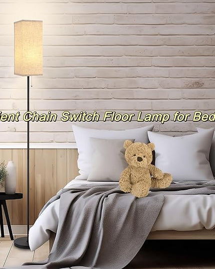 Floor Lamp for Living Room,Farmhouse Linen Floor lamp,Modern Standing lamp with LED Bulb Included,Black Tall Lamp with Chain Switch for Bedroom,Kids Room and Office. - LeafyLoom