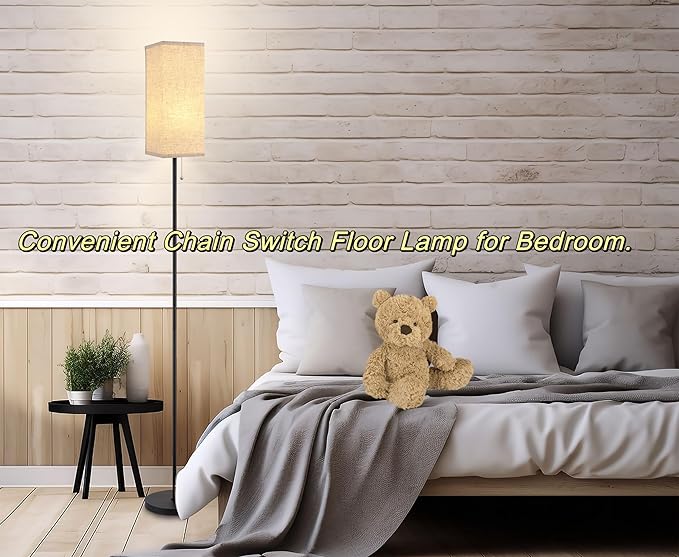 Floor Lamp for Living Room,Farmhouse Linen Floor lamp,Modern Standing lamp with LED Bulb Included,Black Tall Lamp with Chain Switch for Bedroom,Kids Room and Office. - LeafyLoom