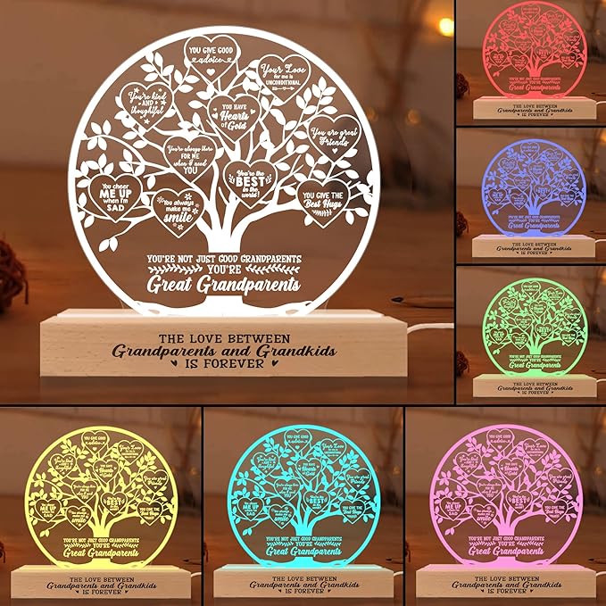 Grandparent Gifts from Grandkids, Lamp Present for Granddaughter Grandson, Night Light with Wooden Base, Gifts for Birthday, Mothers' Day, Thanksgiving, Why I Love You, Desk Decoration - LeafyLoom