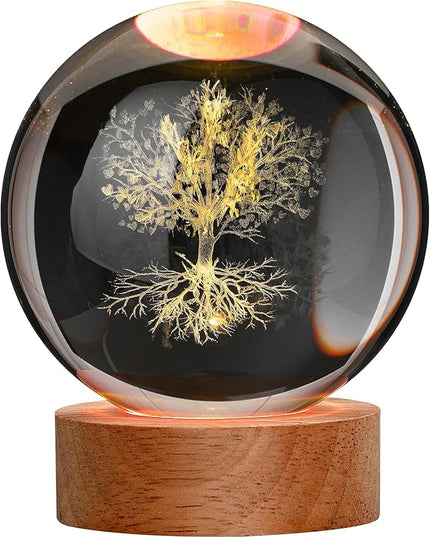 Large 3D Tree Night Light Crystal Ball, Spiritual Gifts for Women Crystal Lamp 16 Color Changing with Remote Control for Bedroom Decor, Spiritual Decor Tree Figurines - LeafyLoom