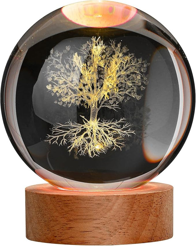 Large 3D Tree Night Light Crystal Ball, Spiritual Gifts for Women Crystal Lamp 16 Color Changing with Remote Control for Bedroom Decor, Spiritual Decor Tree Figurines - LeafyLoom