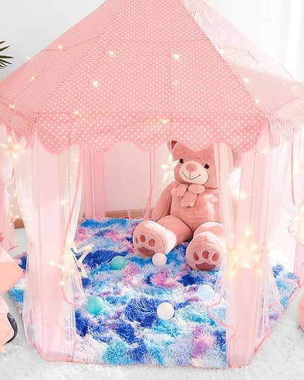 junovo Ultra Soft Hexagon Rug Fluffy Rainbow Nursery Rug for Princess Tent Kids Play Castle, Furry Hexagonal Carpet for Kids Girls Room Playhouse Classroom Dorm Home Decor, 4.6ft Tie-Dye Blue-Purple - LeafyLoom
