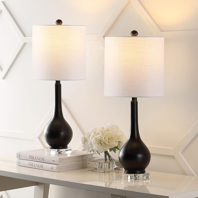 JONATHAN Y JYL5010C-SET2 Dylan 25" Metal/Crystal Teardrop LED Table Lamp Contemporary, Transitional, Traditional, Classic, Office, Living Room, Dining Room, Bedroom, Oil Rubbed Bronze (Set of 2) - LeafyLoom