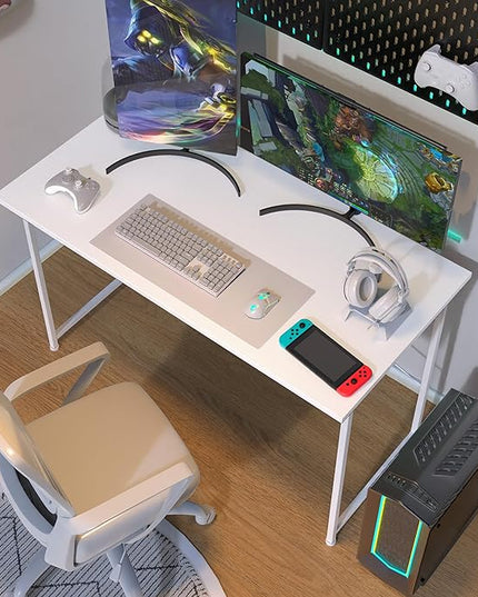 YSSOA Computer Desk Home Office Work Study Writing Modern Simple Table with Headphone Hooks, 47 Inch, Basic White - LeafyLoom