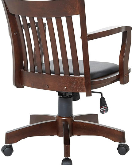 OSP Home Furnishings Deluxe Wood Banker's Desk Chair with Padded Seat, Adjustable Height and Locking Tilt, Espresso Finish and Black Vinyl - LeafyLoom
