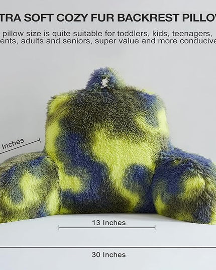 Fur Reading Pillow - Big Size 30x17x17 Inch with Premium Stuffing, Adult & Children Backrest Pillow with Arms, Bed Wedge Pillow for Headboard, Back Support Pillow for Sitting Up in Bed - LeafyLoom
