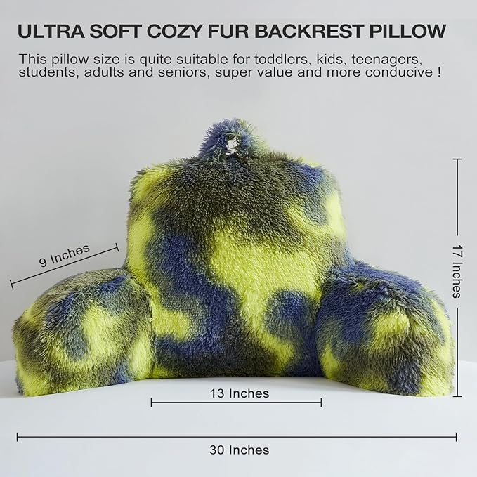 Fur Reading Pillow - Big Size 30x17x17 Inch with Premium Stuffing, Adult & Children Backrest Pillow with Arms, Bed Wedge Pillow for Headboard, Back Support Pillow for Sitting Up in Bed - LeafyLoom