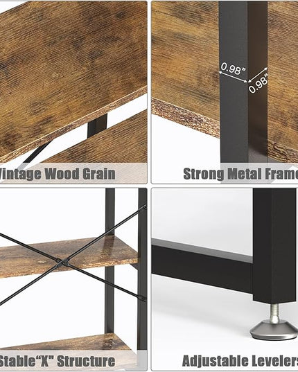 5 Tier Bookshelf and Bookcase, Rustic Industrial Bookshelf, Large Etagere Bookshelf Open Display Shleves with Metal Frame for Living Room Bedroom Home Office - LeafyLoom
