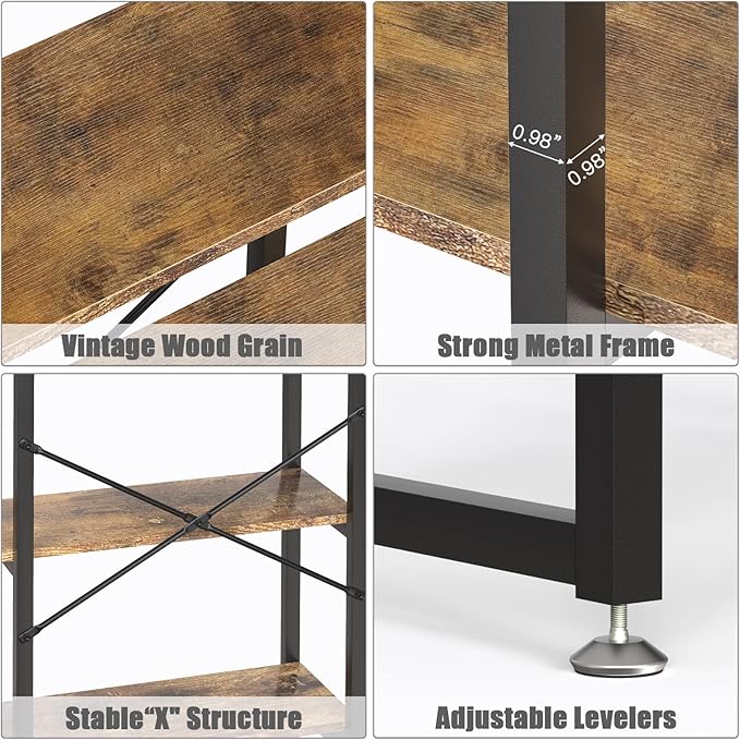 4 Tier Bookcase and Bookshelf, Rustic Industrial Bookshelf, Large Etagere Bookshelf Open Display Shleves with Metal Frame for Living Room Bedroom Home Office, Rustic Brown - LeafyLoom