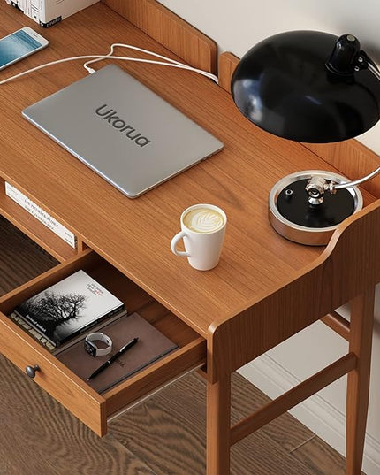 Vintage-style Desk with Scandinavian Flair, Computer or Laptop Desk, Writing Desk with Drawer and Open Storage Cubby, Small Space Dressing Table. - LeafyLoom