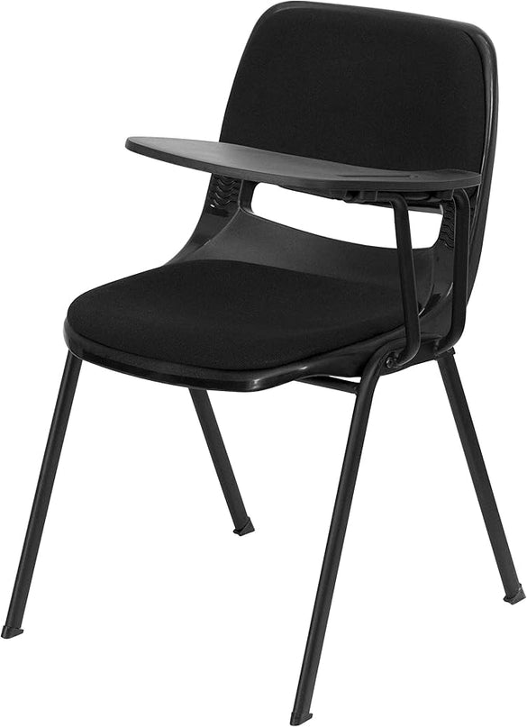 Flash Furniture HERCULES 5 Pack Black Padded Ergonomic Shell Chair with Left Handed Flip-Up Tablet Arm - LeafyLoom