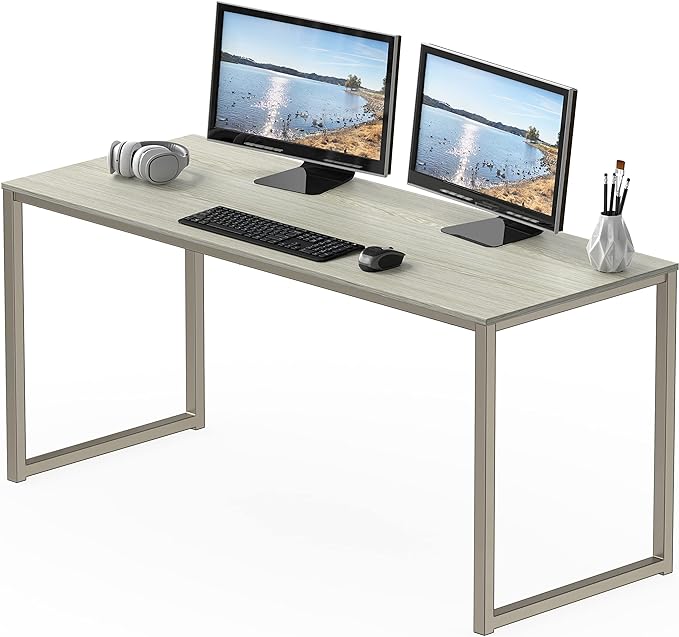 SHW Home Office 55-Inch Computer Desk, 24" Deep, Maple - LeafyLoom