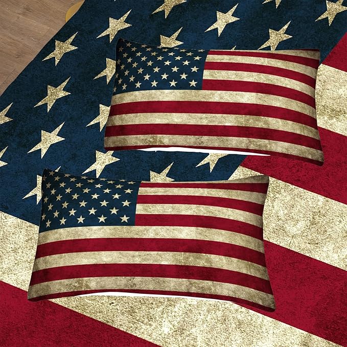 Tailor Shop American Flag Comforter Set for Boys Kids Teens American Flag Pattern Bedding Set King Size with 1 Comforter 2 Pillowcases - LeafyLoom