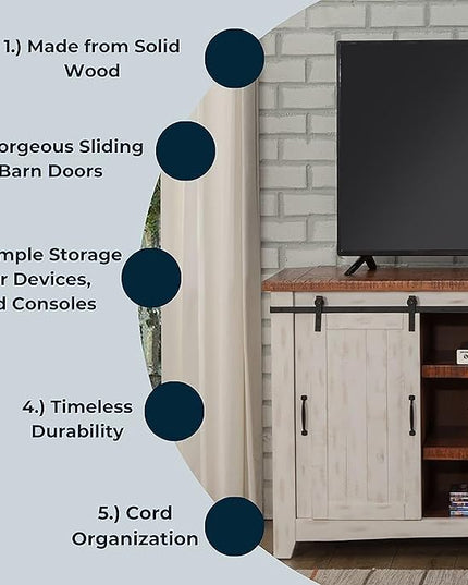 Martin Svensson Home Taos 70" TV Stand | Antique White & Aged Distressed Pine - LeafyLoom