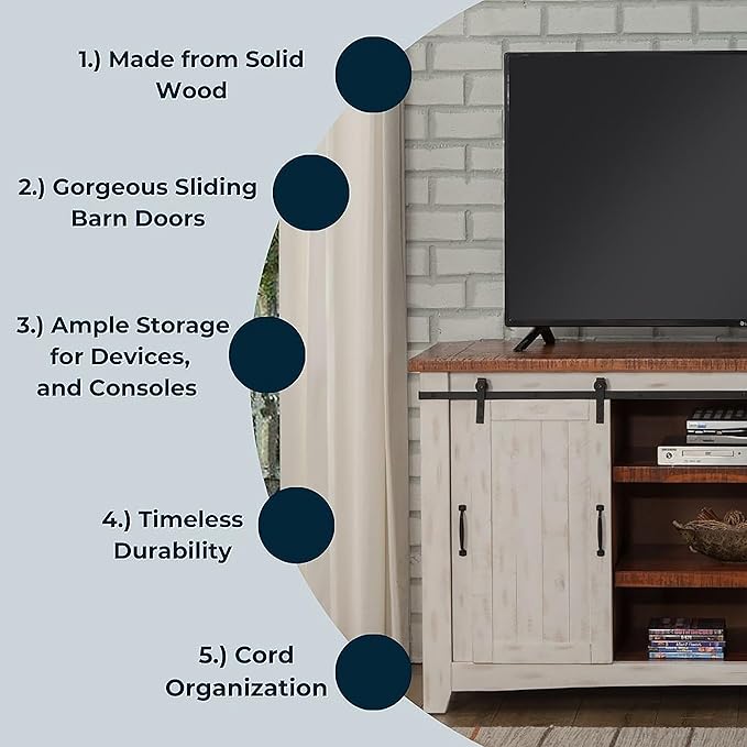 Martin Svensson Home Taos 70" TV Stand | Antique White & Aged Distressed Pine - LeafyLoom
