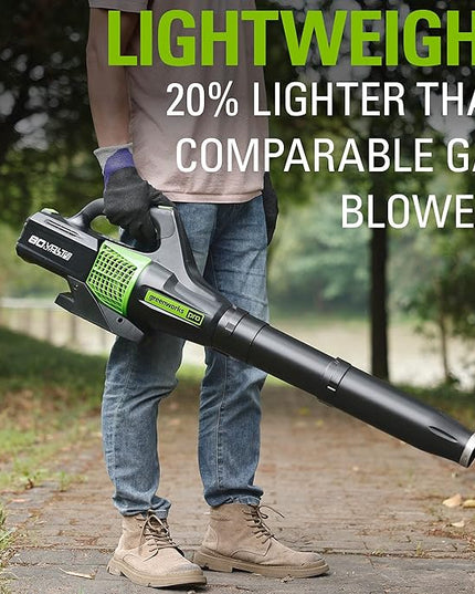 Greenworks 80V (150 MPH / 500 CFM / 75+ Compatible Tools) Cordless Axial Leaf Blower, 2.0Ah Battery and Charger Included - LeafyLoom