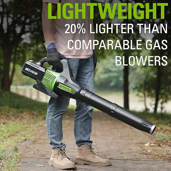 Greenworks 80V (150 MPH / 500 CFM / 75+ Compatible Tools) Cordless Axial Leaf Blower, 2.0Ah Battery and Charger Included - LeafyLoom