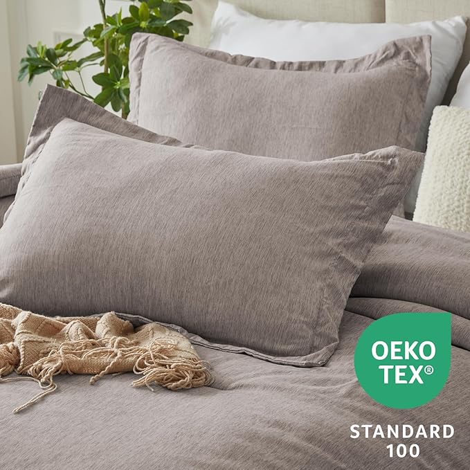 CozyLux King Size Comforter Set - 3 Pieces Linen Soft Luxury Cationic Dyeing Bedding Comforter for All Season, Breathable Lightweight Fluffy Boho Bed Sets with 1 Comforter and 2 Pillow Shams - LeafyLoom