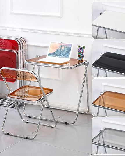 KAIHAOWIN Folding TV Tray Table- Acrylic Foldable Desk No Assembly Required Tiny Desk for Home Office Side Table Small Computer Desk for Small Spaces-Black - LeafyLoom
