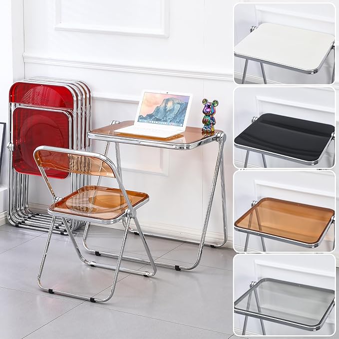 KAIHAOWIN Folding TV Tray Table- Acrylic Foldable Desk No Assembly Required Tiny Desk for Home Office Side Table Small Computer Desk for Small Spaces-Black - LeafyLoom