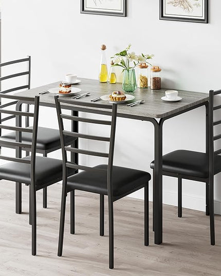 IDEALHOUSE Dining Table for 4, Small Table and Chairs Set of 4, Dinette Set for 4, Square Dinner Table Set, 3 Piece Kitchen & Dining Room Sets for Small Space (Grey, Dining Table with 4 Chairs) - LeafyLoom