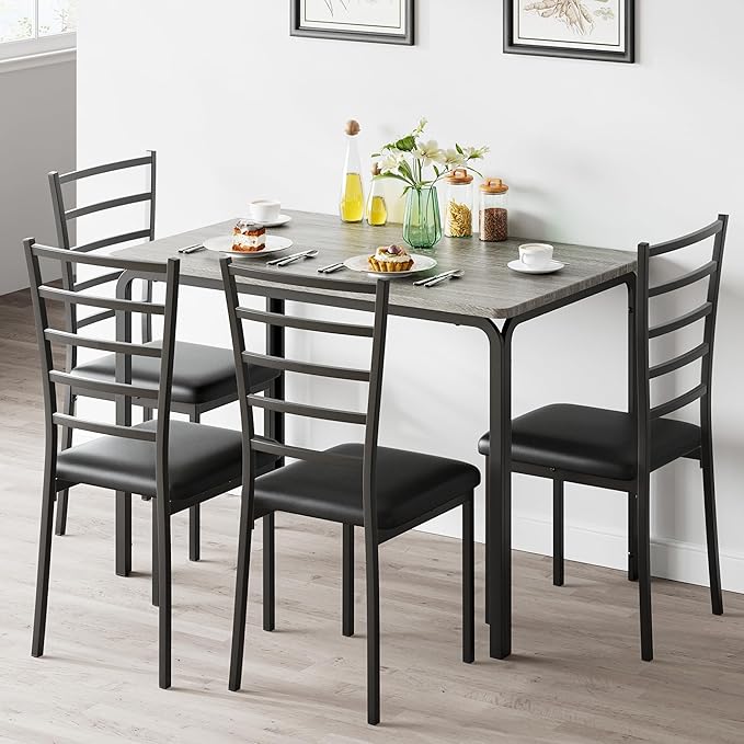 IDEALHOUSE Dining Table for 4, Small Table and Chairs Set of 4, Dinette Set for 4, Square Dinner Table Set, 3 Piece Kitchen & Dining Room Sets for Small Space (Grey, Dining Table with 4 Chairs) - LeafyLoom
