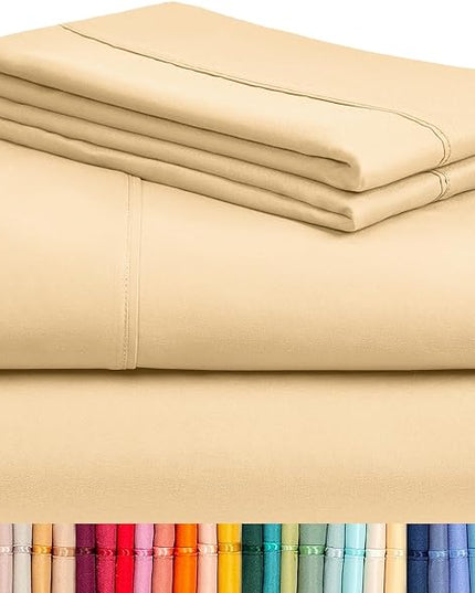 LuxClub 4 PC Sheet Bed Sheets Deep Pockets 18" Eco Friendly Wrinkle Free-Kids-Fitted Sheets Machine Washable Hotel Bedding Silky Soft - Yellow Twin - LeafyLoom