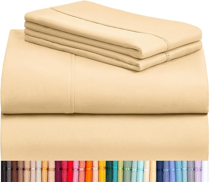 LuxClub 4 PC Sheet Bed Sheets Deep Pockets 18" Eco Friendly Wrinkle Free-Kids-Fitted Sheets Machine Washable Hotel Bedding Silky Soft - Yellow Twin - LeafyLoom