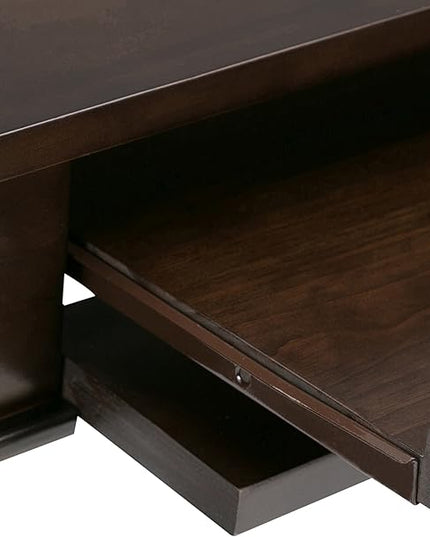 SIMPLIHOME Carlton SOLID WOOD Transitional Modern 42 inch Wide Home Office Desk, Writing Table, Workstation, Study Table Furniture in Dark Tobacco Brown with 1 Drawer - LeafyLoom