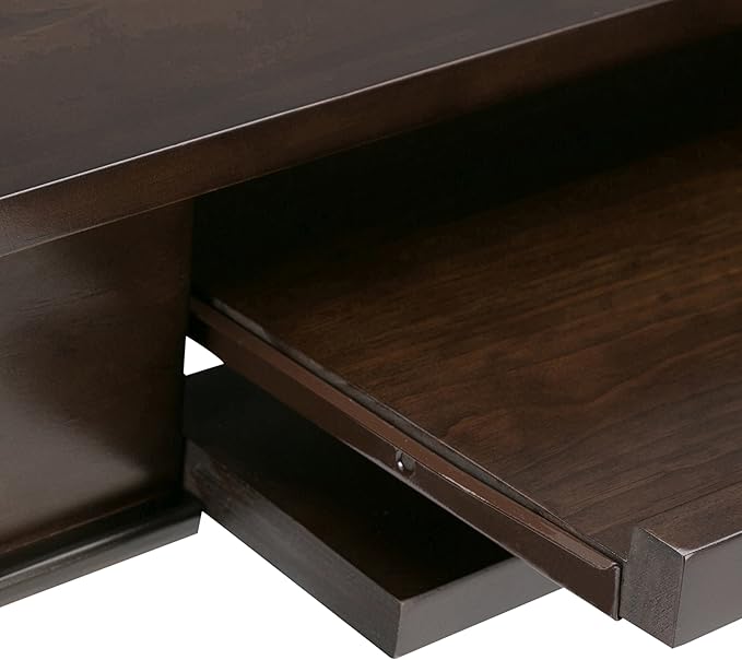 SIMPLIHOME Carlton SOLID WOOD Transitional Modern 42 inch Wide Home Office Desk, Writing Table, Workstation, Study Table Furniture in Dark Tobacco Brown with 1 Drawer - LeafyLoom