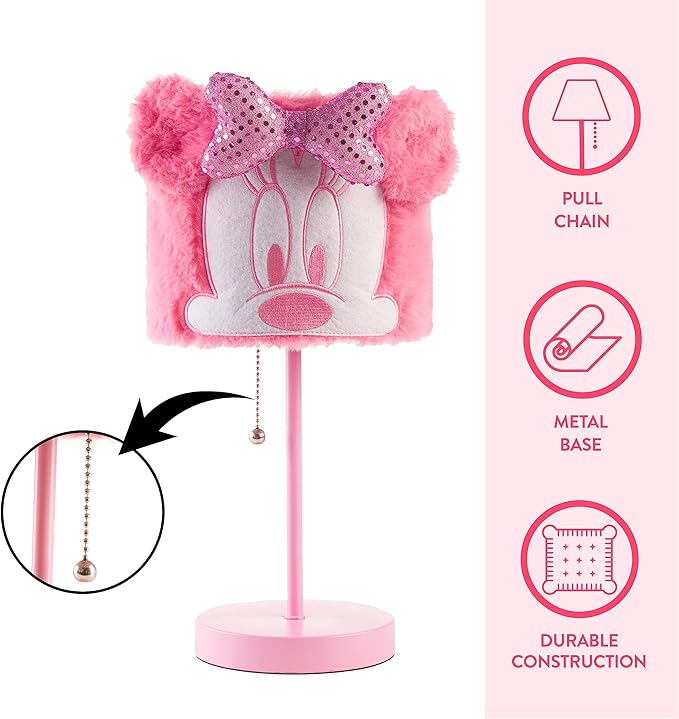 Idea Nuova Disney Minnie Mouse Plush Shade Table Lamp, Pink - LeafyLoom