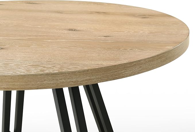 NicBex 47Inch Round Dining Table,Mid-Century Kitchen Table with Metal Leg Frame and Cross Base Leg for 2 to 4,Leisure Coffee Table for Kitchen,Small Space,Meeting Room and Living Room,Space-Saving,Oak - LeafyLoom