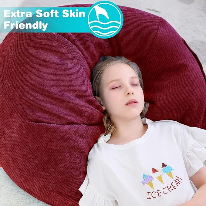 Stuffed Animal Storage Bean Bag Chair Cover (No Beans) for Kids and Adults.Soft Premium Corduroy Stuffable Beanbag for Organizing Children Plush Toys or Memory Foam Small 100L (WineRed) - LeafyLoom