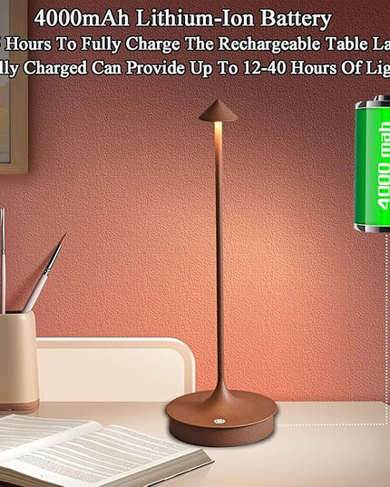 Cordless Table Lamps Rechargeable, LED Desk Lamp 4000mAh Battery Operated Outdoor Waterproof Portable Touch Dimmable Table Light for Patio/Restaurant/Bar/Indoor (Brown-2PC) - LeafyLoom