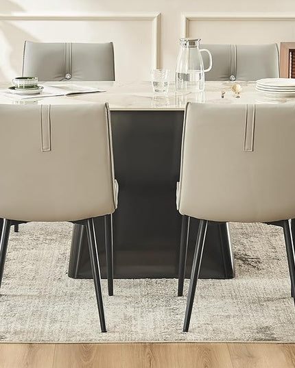 YOUTASTE Modern Dining Chairs Set of 2 Upholstered Leather Kitchen Chairs Soft Padded Side Chairs Dinner Chairs with Metal Legs for Living Room Bedroom, Light Grey - LeafyLoom