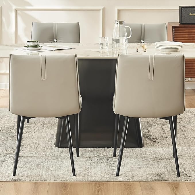 YOUTASTE Modern Dining Chairs Set of 2 Upholstered Leather Kitchen Chairs Soft Padded Side Chairs Dinner Chairs with Metal Legs for Living Room Bedroom, Light Grey - LeafyLoom