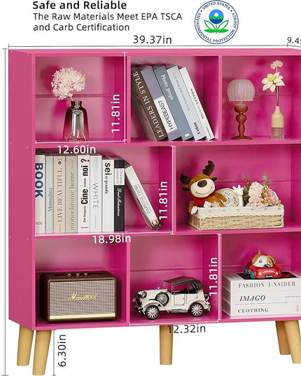 LEYAOYAO Bookshelf,3 Tier Book Shelf with Legs,Pink Modern Bookshelf,Large Freestanding Open Modern Bookshelves,Display Bookcases Decor Furniture for Nursery - LeafyLoom
